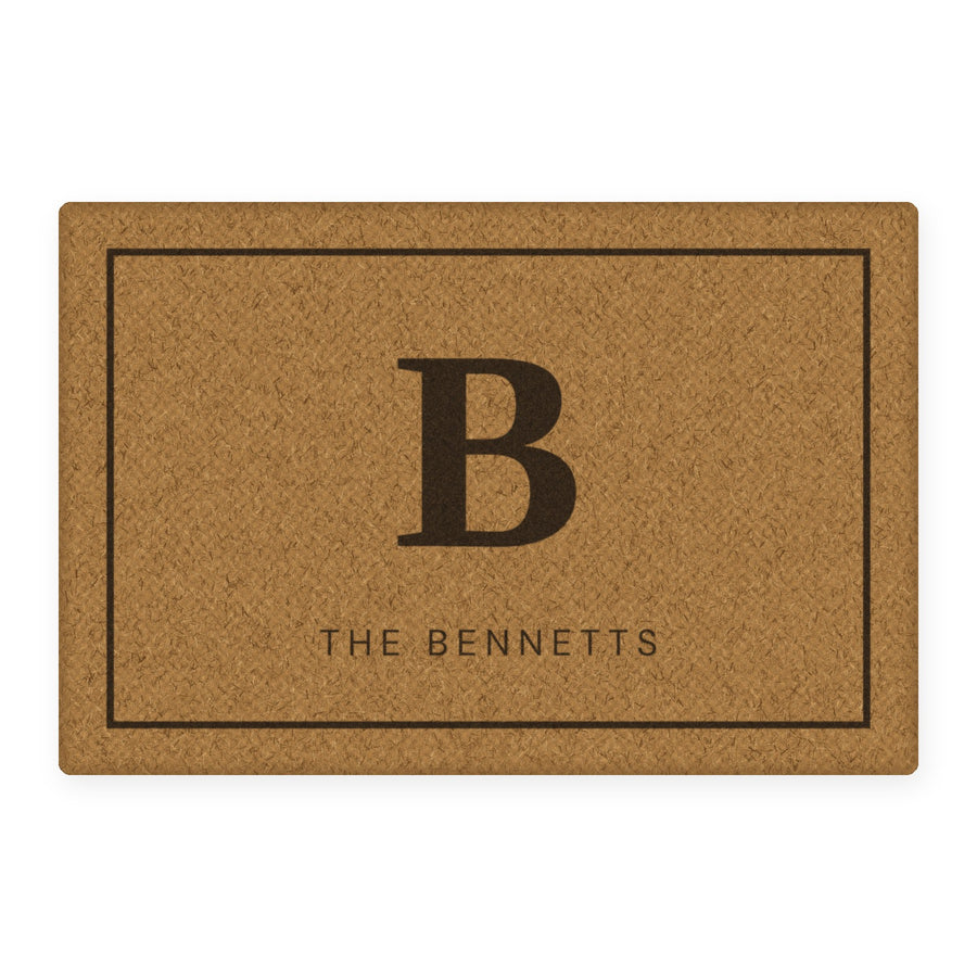 The Family Initial personalised coir doormat, preview of the actual print design with example wording B, The Bennetts